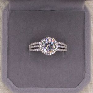 2 Carat Round Moissanite Platinum and Rhodium Plated 925 Silver Ring